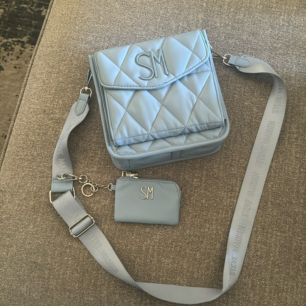 NWOT Steve Madden Baby Blue Crossbody leather puffer purse